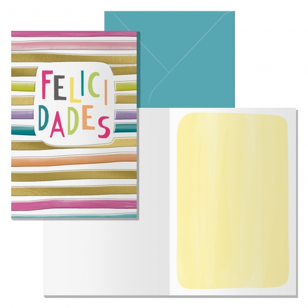 POSTAL FELICIDADES MODELO BOHO CON SOBRE DE COLOR