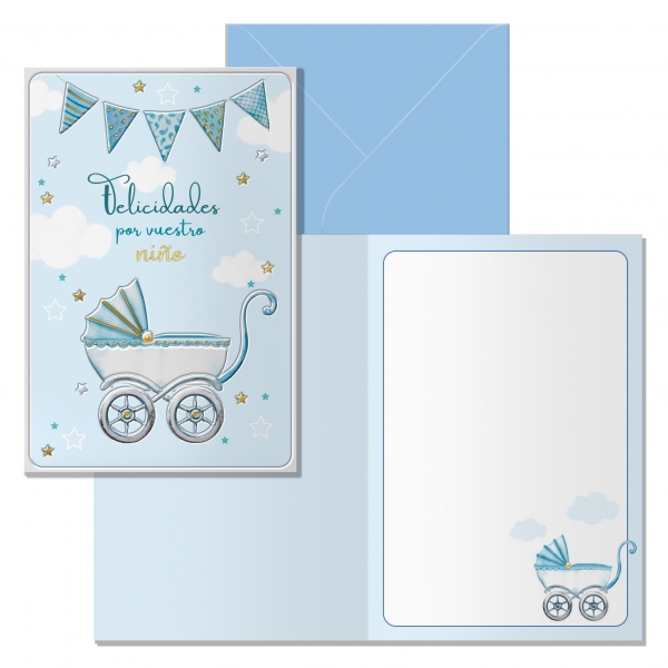 POSTAL FELICIDADES POR VUESTRO NIO MOD.CARRITO C/SOBRE