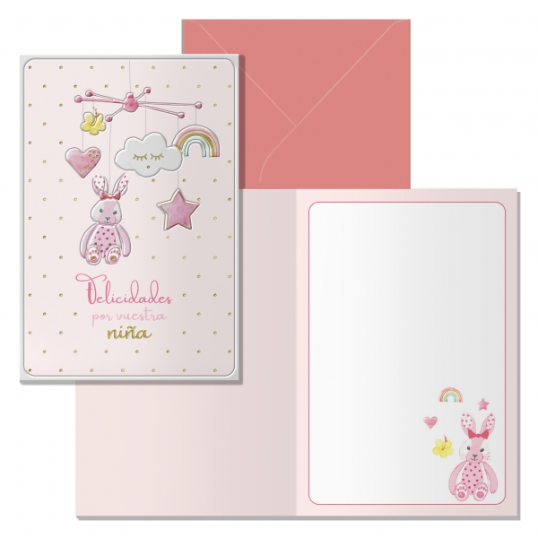 POSTAL FELICIDADES POR VUESTRA NIA MOD.CARRUSEL C/SOBRE