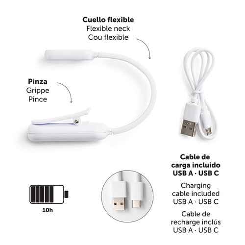 LUZ DE LECTURA 3 MODOS DE ILUMINACION BLANCO