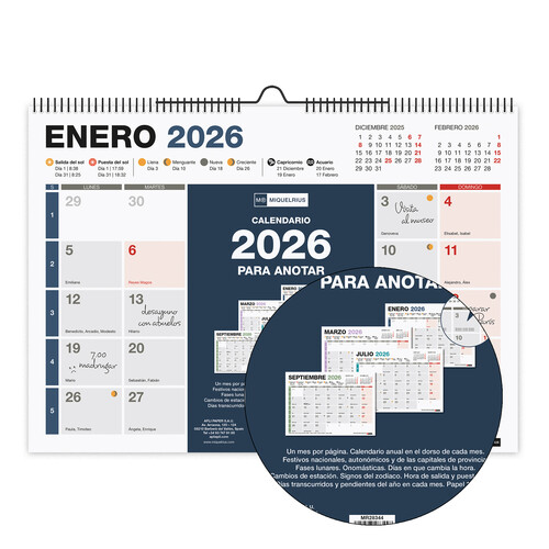 CALENDARIO PARED 2026 A4 COMPLETO