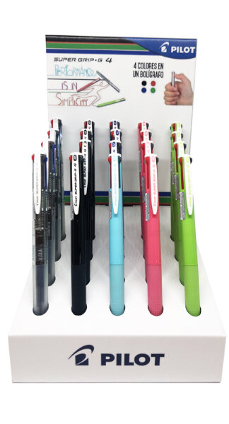 BOLI PILOT 4 COLORES SUPERGRIP G - 20U EXPOSITOR
