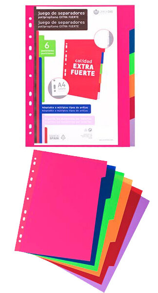 SEPARADOR A4 6 SEPARADORES VIVOS PP EXTRA FUERTE FASHION