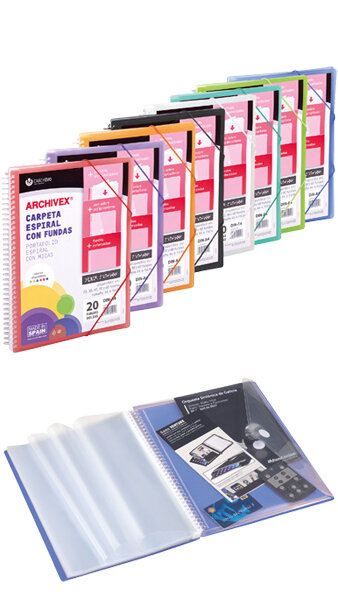 CARPETA 40 FUNDAS ESPIRAL A4 PP C/CANGURO SURTIDO ARCHIVEX-S