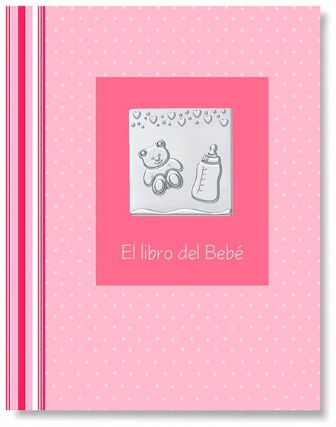 LIBRO DEL BEBE ROSA CON APLIQUE METALICO EN COLOR PLATA