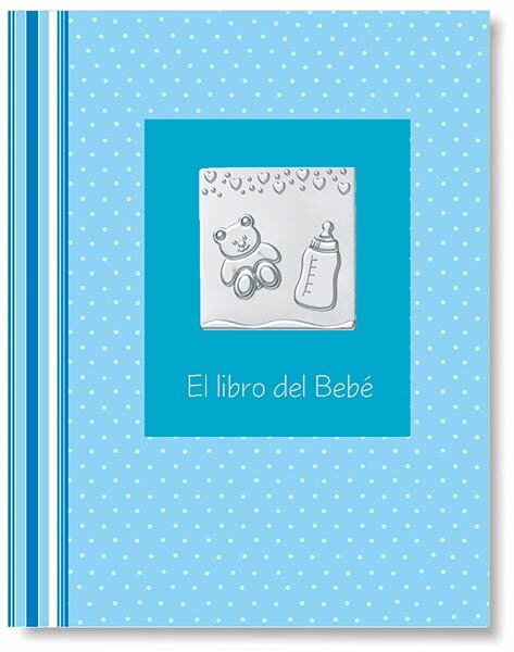 LIBRO DEL BEBE AZUL CON APLIQUE METALICO EN COLOR PLATA