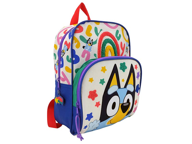 MOCHILA ESCOLAR BLUEY ARCOIRIS BOLSILLO FRONTAL 22X10X30CM