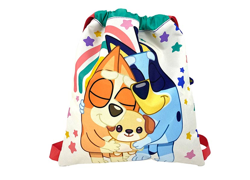 MOCHILA ESCOLAR BLUEY ARCOIRIS BOLSILLO FRONTAL 22X10X30CM