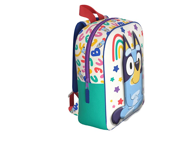 MOCHILA ESCOLAR BLUEY ARCOIRIS BOLSILLO FRONTAL 22X10X30CM