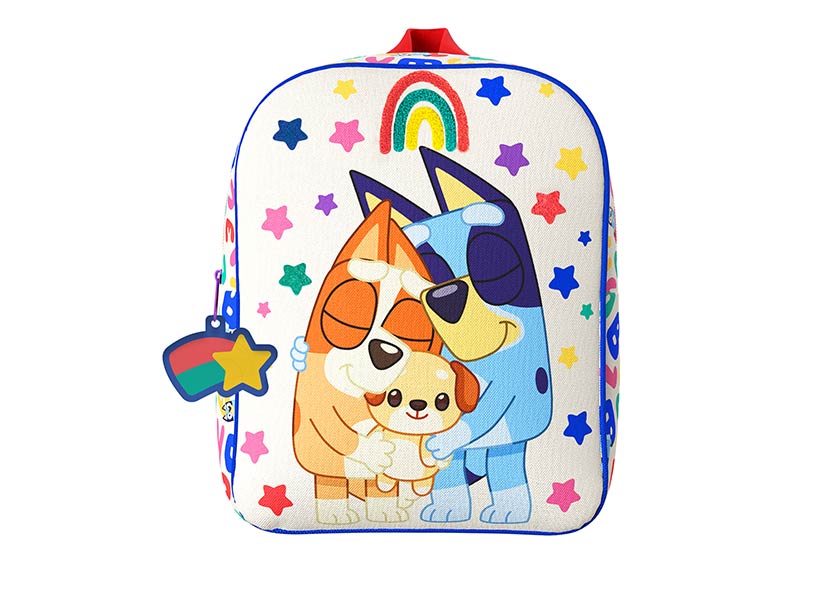 MOCHILA ESCOLAR BLUEY ARCOIRIS BOLSILLO FRONTAL 22X10X30CM