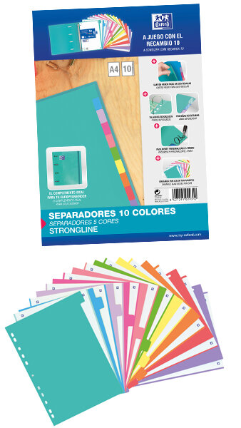 SEPARADOR A4 10 SEPARADORES CARTULINA PESTAAS PP - CAJA 25