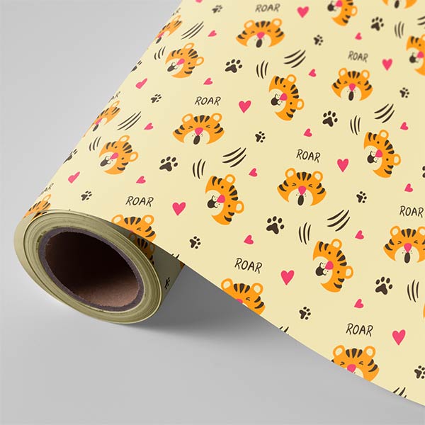BOBINA 62 CM INFANTIL TIGRES CON FONDO AMARILLO CLARO
