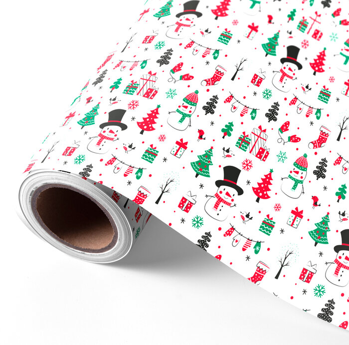 BOBINA 62 CM NAVIDAD MUECO NIEVE ROJO VERDE FONDO BLANCO