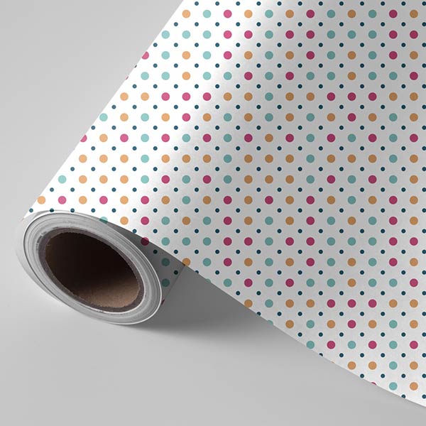 BOBINA 31 CM PUNTOS COLORES FONDO BLANCO