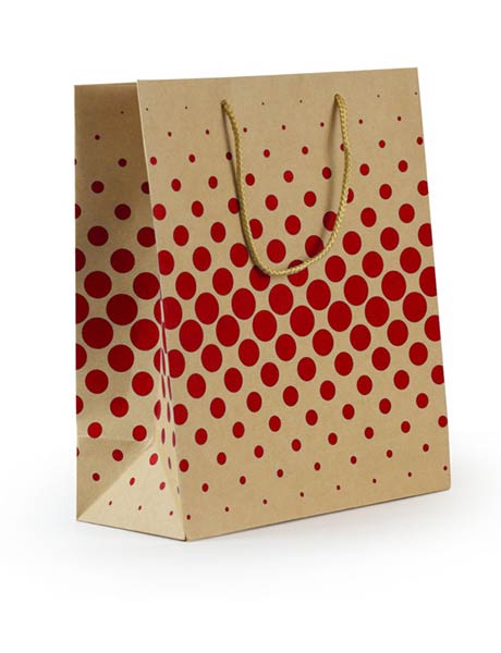 BOLSA REGALO PAPEL KRAFT PUNTOS ROJOS 315X254X127MM-CAJA 12