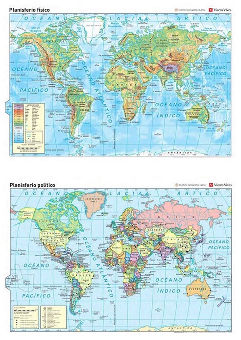 MAPA MURAL PLANISFERIO FISICA+POLITICA (2 MAPAS PACK)