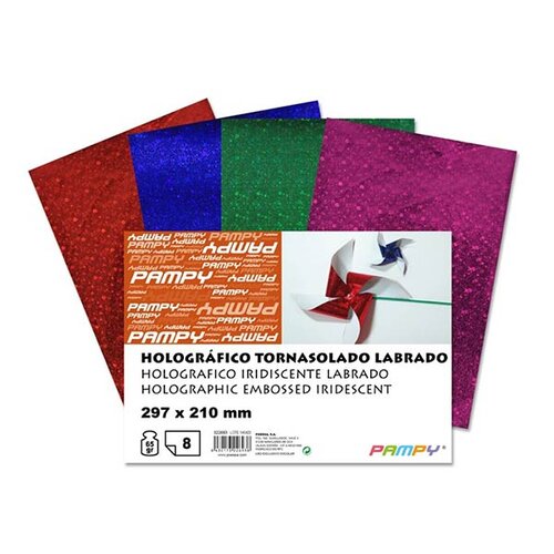 PAPEL HOLOGRAFICO A4 COLORES SURTIDOS 8H PACK - CAJA 24