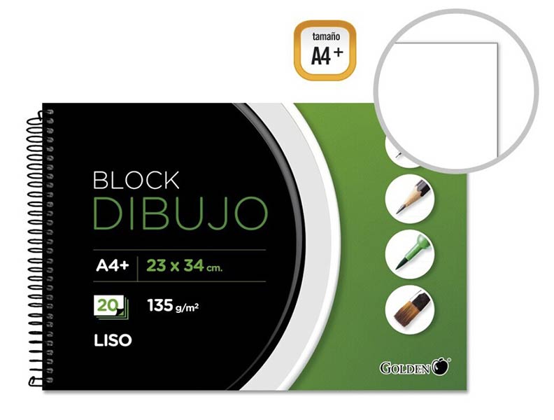 BLOCK DIBUJO A4+ 135GR LISO C/ ESPIRAL-PACK 5U (GOLDEN)