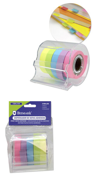 DISPENSADOR DE NOTAS ADHESIVAS (5 ROLLOS DE 1CM X 4 METROS)