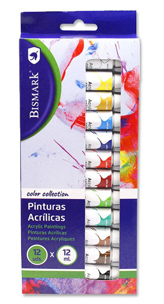 BLISTER PINTURA ACRILICA 12ML 12 COLORES SURTIDOS (BISMARK)
