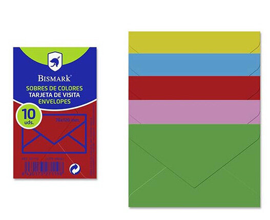 SOBRE PAPEL 90GR TARJETA VISITA COLORES SURTIDOS 10U PACK