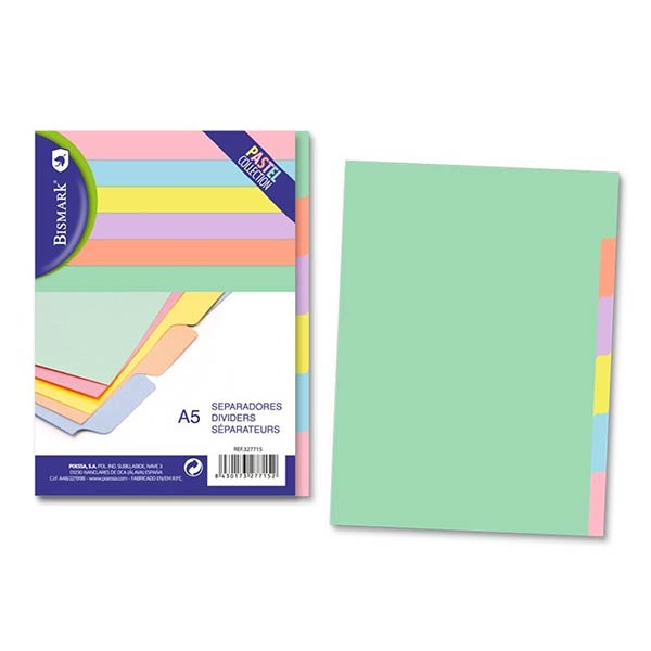 SEPARADOR A5 6 SEPARADORES PASTEL CARTULINA