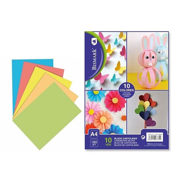 BLOCK CARTULINAS COLORES EN TAMA�O A4 10 COLORES SURTIDOS