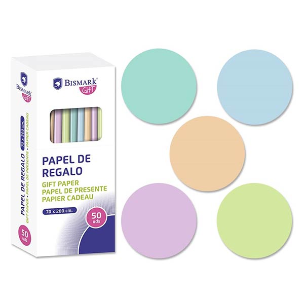 PAPEL REGALO TODO AO 0,70X2 LISO PASTEL - EXPOSITOR 50