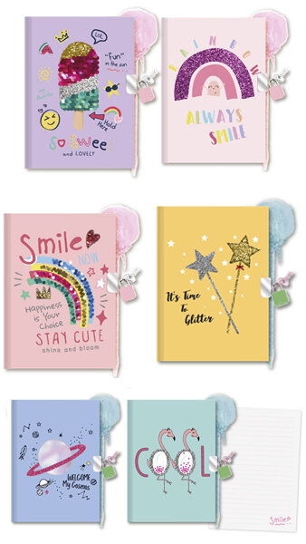 DIARIO CON CANDADO SMILE Y BOLIGRAFO POMPOM