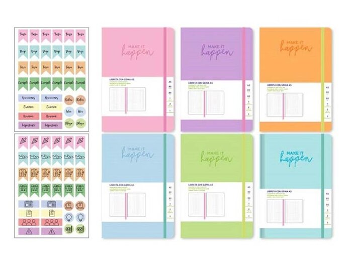 LIBRETA A5 80H CON GOMA COLORES SURTIDOS - CAJA 12