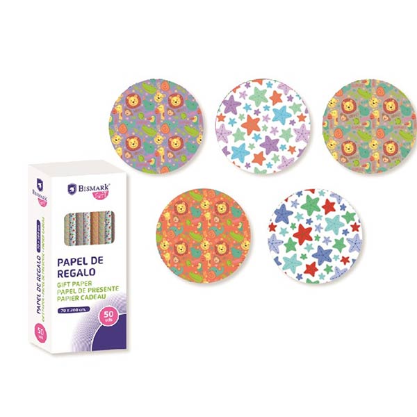 PAPEL REGALO INFANTIL 0,70X2 AVENTURA - EXPOSITOR 50
