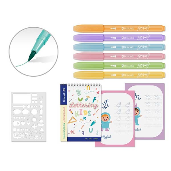 CUADERNO INFANTIL LETTERING PASTEL A5 + 6 ROTUS PACK