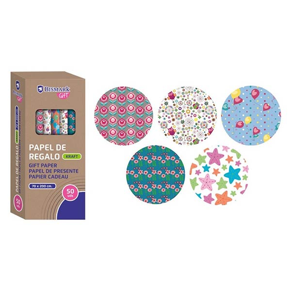 PAPEL REGALO KRAFT 0,7X2 SURTIDO - CAJA 50