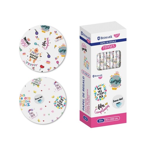 PAPEL REGALO TODO A�O 0,7X2 FRASES SURTIDO - CAJA 50