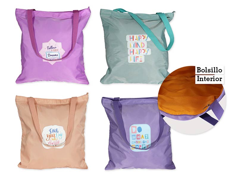 BOLSA TOTE BAG 36X40X13CM PARCHE HAPPY