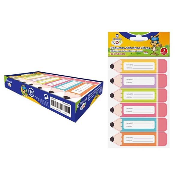 ETIQUETAS ESCOLARES FORMA LAPIZ COLORES SURTIDOS-CAJA 24