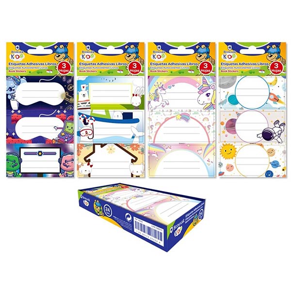 ETIQUETAS ESCOLARES KIDS SURTIDAS (3 HOJAS DE 3 ETIQUETAS)