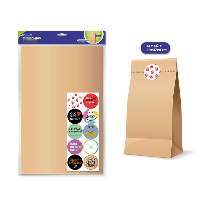 BLISTER 10 SOBRES PAPEL KRAFT 30X47X8CM + ADHESIVOS