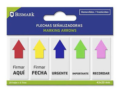 BANDERITAS SEALIZADORAS FLECHAS FIRMAS 43X20MM REMOVIBLES