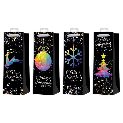 BOLSA BOTELLAS NAVIDAD BLACK&COLOR 12X9X36CM - PACK 12U