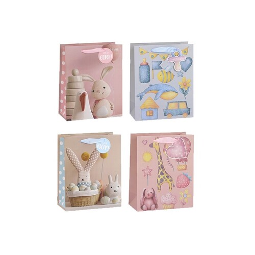 BOLSA PAPEL C/IMPRESION DISEOS BEBE PASTEL 26X32X12,5CM