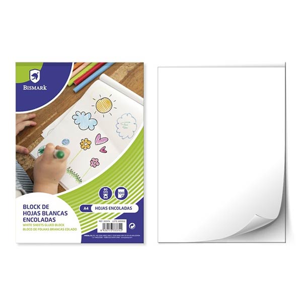 BLOCK ENCOLADO A4 80GR 100 HOJAS BLANCAS ESPECIAL DIBUJO