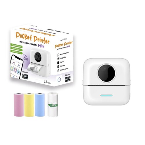 IMPRESORA MINI BLUETOOTH BLANCO Y NEGRO C/ ROLLOS RECAMBIO