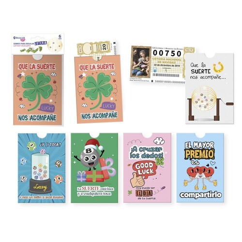 SOBRE REGALO LOTERIA 13X9CM 6 MODELOS - PACK 6U