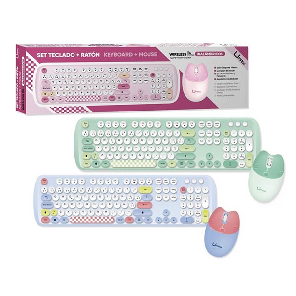 SET TECLADO + RATON BLUETOOTH TECLAS REDONDAS DE COLORES