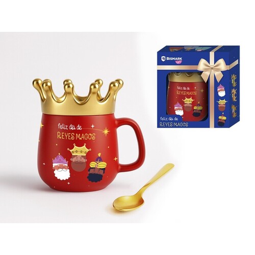 SET TAZA 480ML CERAMICA + CORONA + CUCHARA REYES MAGOS