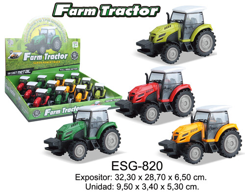 TRACTOR METAL 9,5X3,4X5,30CM 3 MOD. SURTIDOS-12U EXPOSITOR