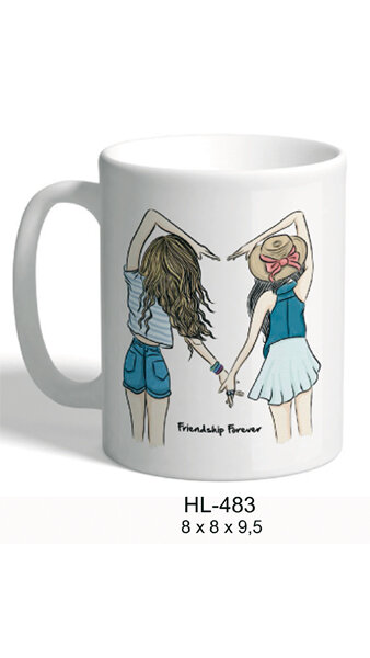 TAZA CERAMICA AMIGAS SILUETA HACIENDO CORAZON