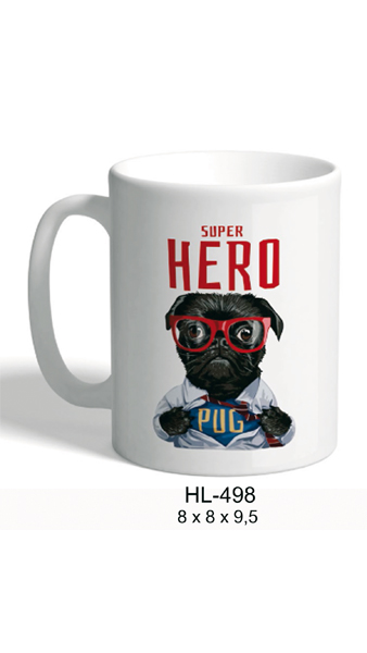 TAZA CERAMICA PERRO CON MENSAJE SUPER HERO PUG
