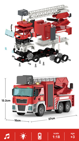CAMION BOMBEROS FRICCION LUZ Y SONIDO KIT MONTAJE 71 PIEZAS